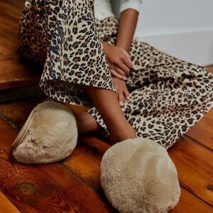 Free People Snowball Taupe Faux Fur Slippers